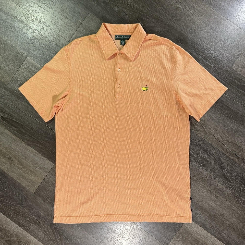 Masters Clubhouse Collection Polo Shirt Mens L Salmon Pink Stretch Preppy Golf